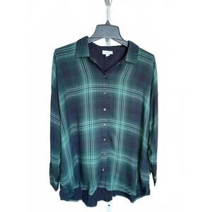 J.Jill Petite Women's Button-Up Shirt - Green Plaid, Size L